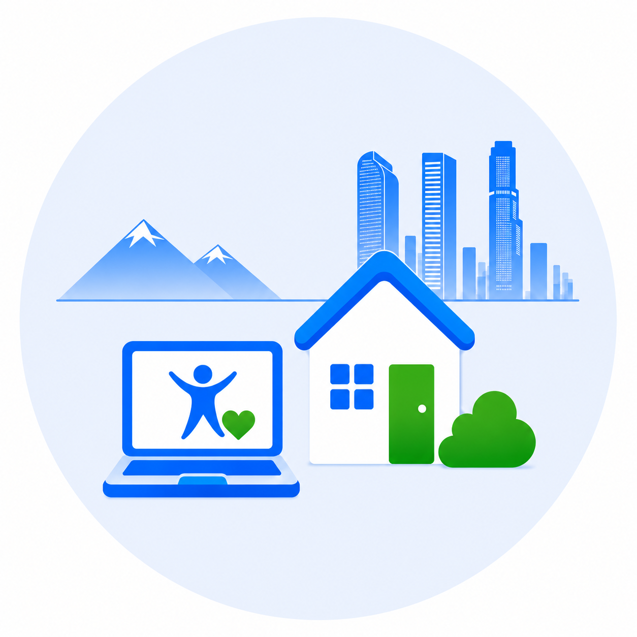 Laptop and house representing virtual and in-home coaching