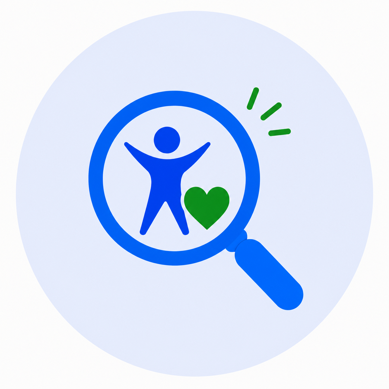 Magnifying glass examining person with heart